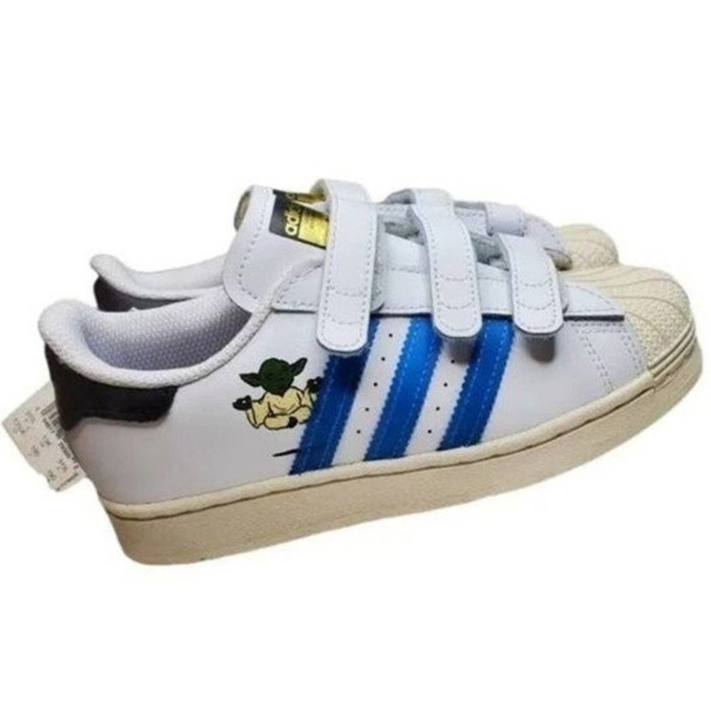 Adidas Boys Superstar Cf C Sneaker Casual White Leather Logo Hook & Loop 13 New